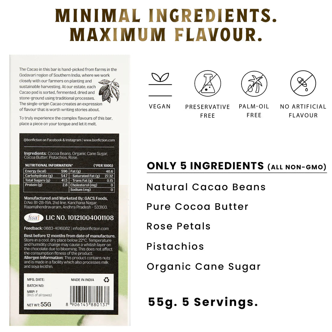 Bon Fiction - A Rose In Pistachio Skies - 55% Dark Rose Pistachio Chocolate