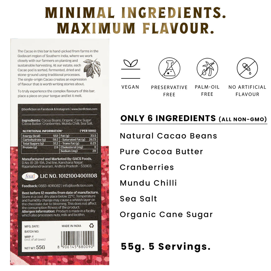 Bon Fiction - The Cranberry Chilli Chase - 64% Dark Cranberry Chilli Chocolate