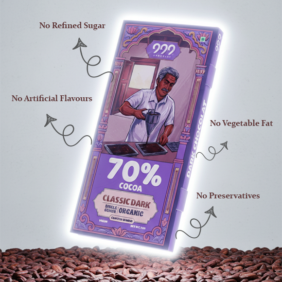999 Organic Dark Chocolate | Classic Dark | 70% Cocoa | 70gms