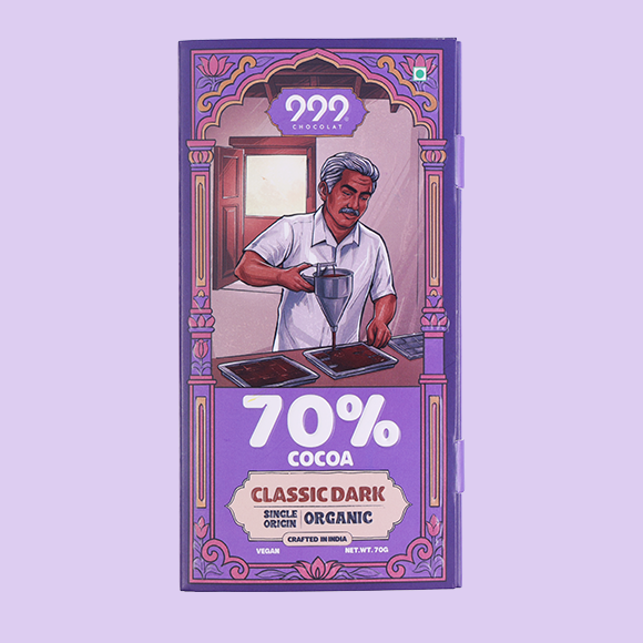 999 Organic Dark Chocolate | Classic Dark | 70% Cocoa | 70gms