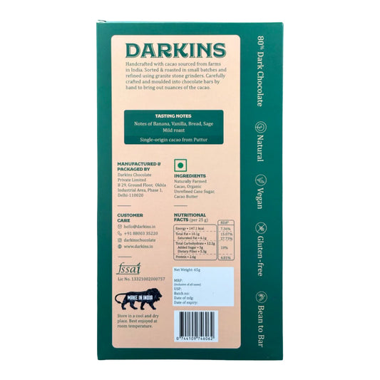 Darkins 80% Single Origin Dark Chocolate - Karnataka