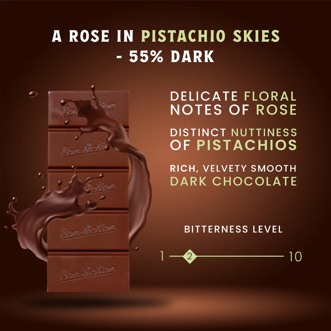 Bon Fiction - A Rose In Pistachio Skies - 55% Dark Rose Pistachio Chocolate