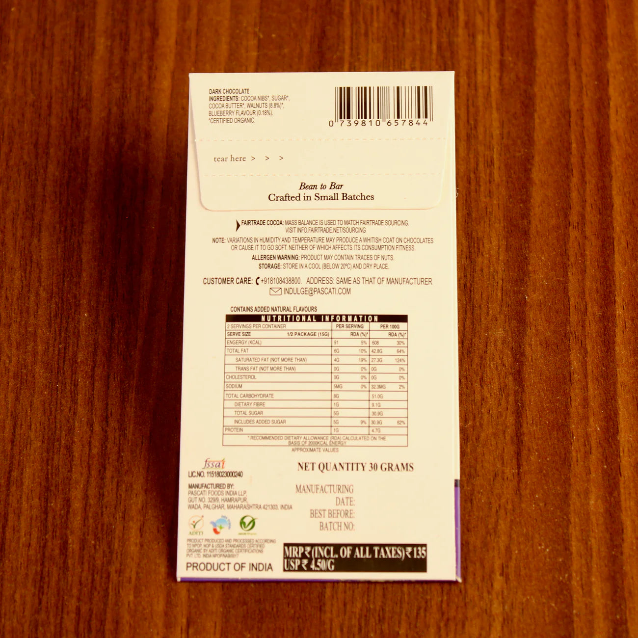 Pascati Blueberry Walnut Chocolate (mini), 30g