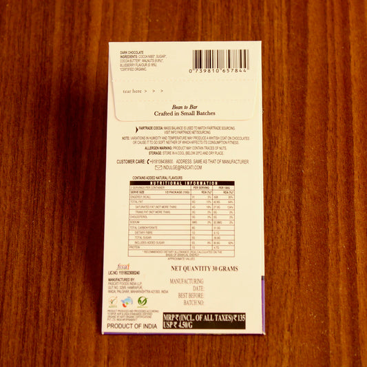 Pascati Blueberry Walnut Chocolate (mini), 30g