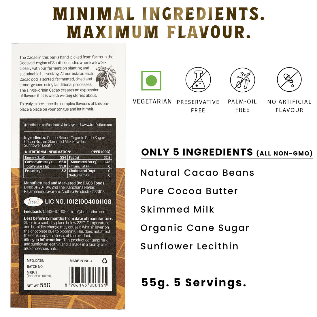 Bon Fiction - Brown Fields & Country Roads - 55% Dark Milk Chocolate