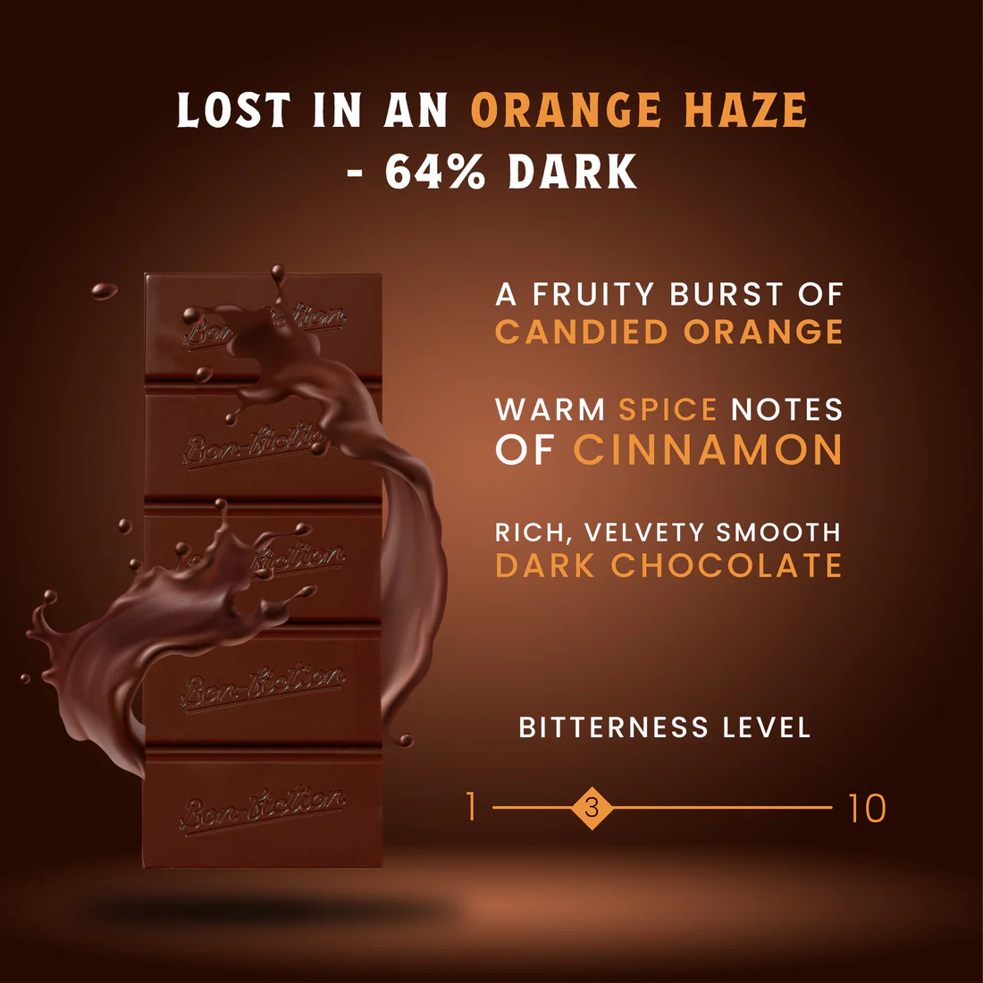 Bon Fiction - Lost In An Orange Haze - 64% Dark Orange Cinnamon Chocolate