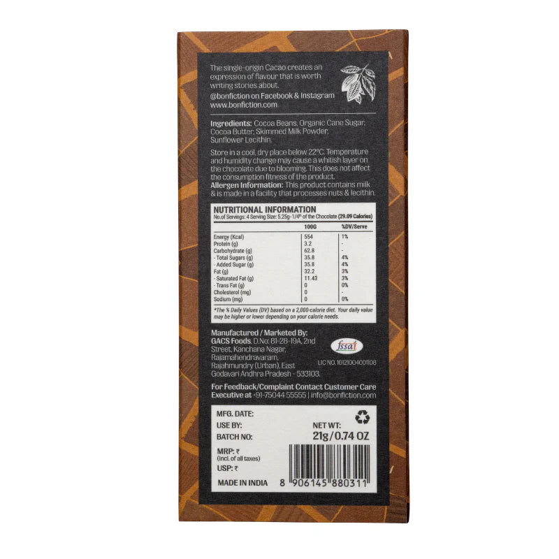 Bon Fiction - Brown Fields & Country Roads - 55% Dark Milk Chocolate (Mini)