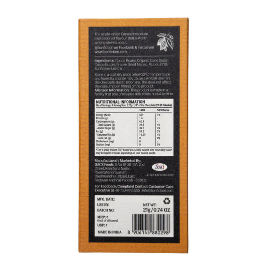 Bon Fiction - The Mango Menace - 55% Dark Alphonso Mango Chilli Chocolate (Mini)
