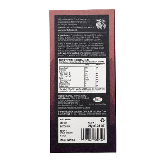 Bon Fiction - The Secret Life of Nuts and Raisins - 45% Milk Fruit & Nut Chocolate (Mini)