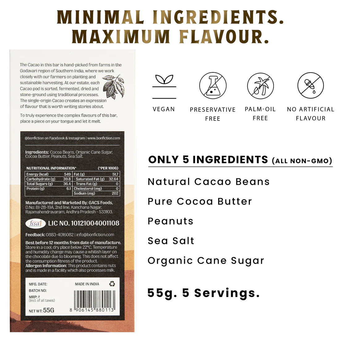 Bon Fiction - Of Open Roads and Peanut Hills - 64% Peanut Dark Chocolate