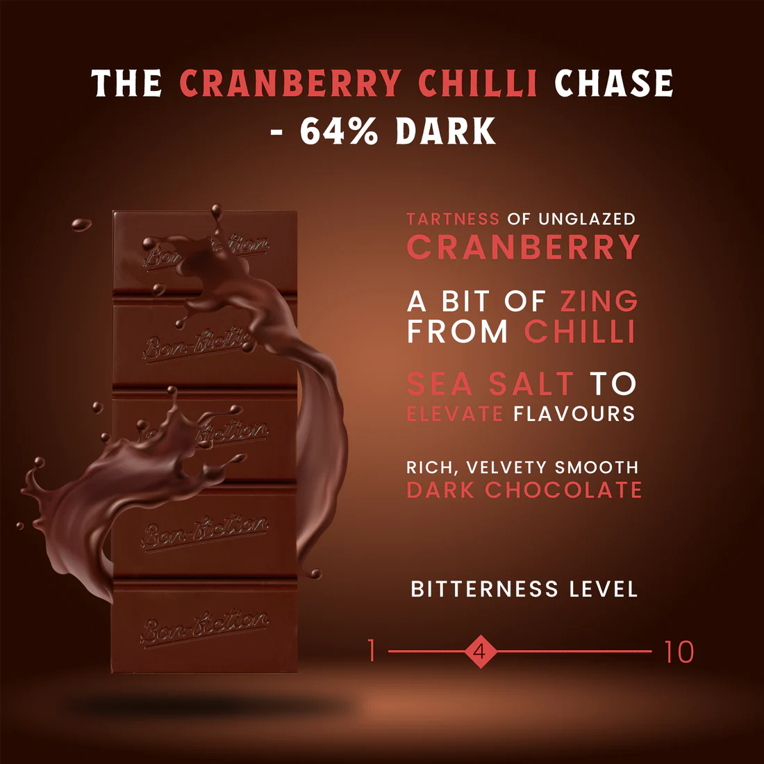 Bon Fiction - The Cranberry Chilli Chase - 64% Dark Cranberry Chilli Chocolate