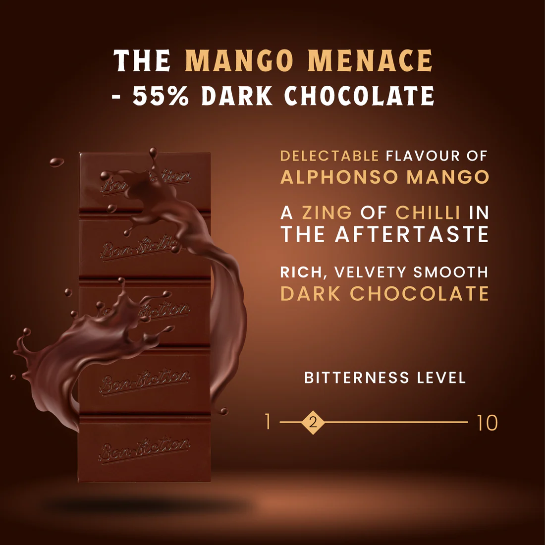 Bon Fiction - The Mango Menace - 55% Dark Alphonso Mango Chilli Chocolate