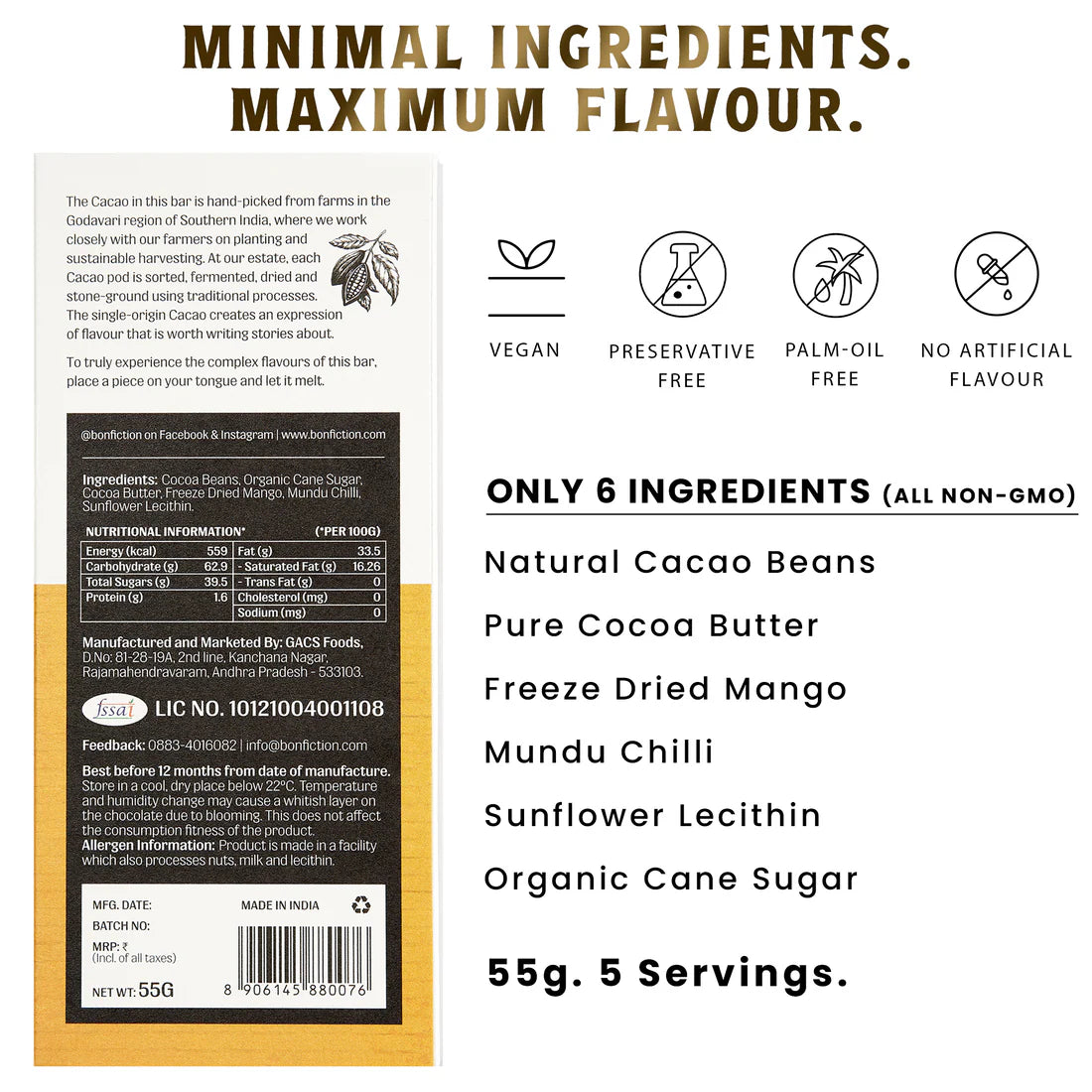 Bon Fiction - The Mango Menace - 55% Dark Alphonso Mango Chilli Chocolate