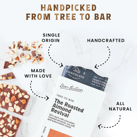 Bon Fiction - The Roasted Almond Revival - 55% Dark Milk Roasted Almonds Chocolate