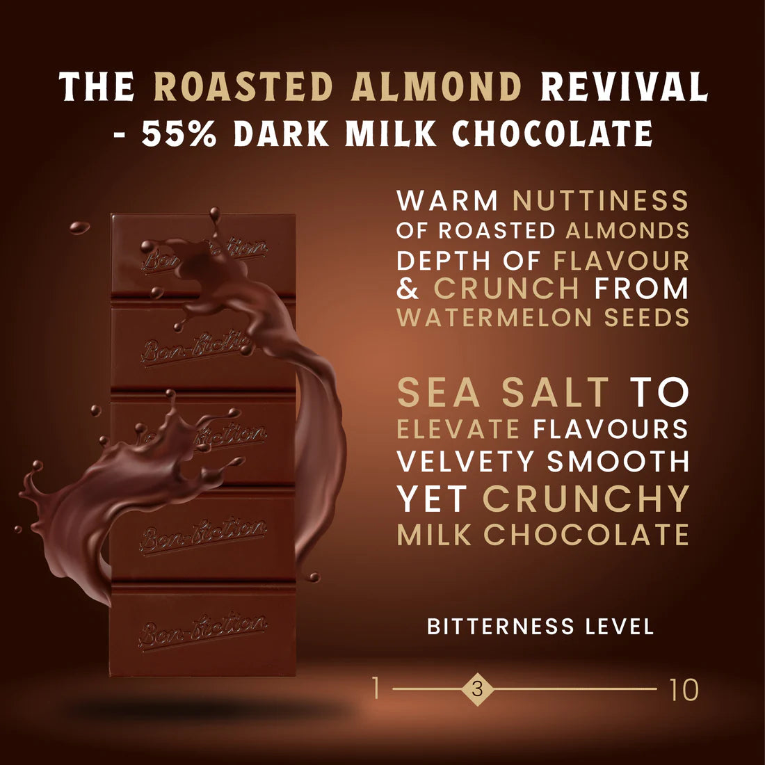 Bon Fiction - The Roasted Almond Revival - 55% Dark Milk Roasted Almonds Chocolate