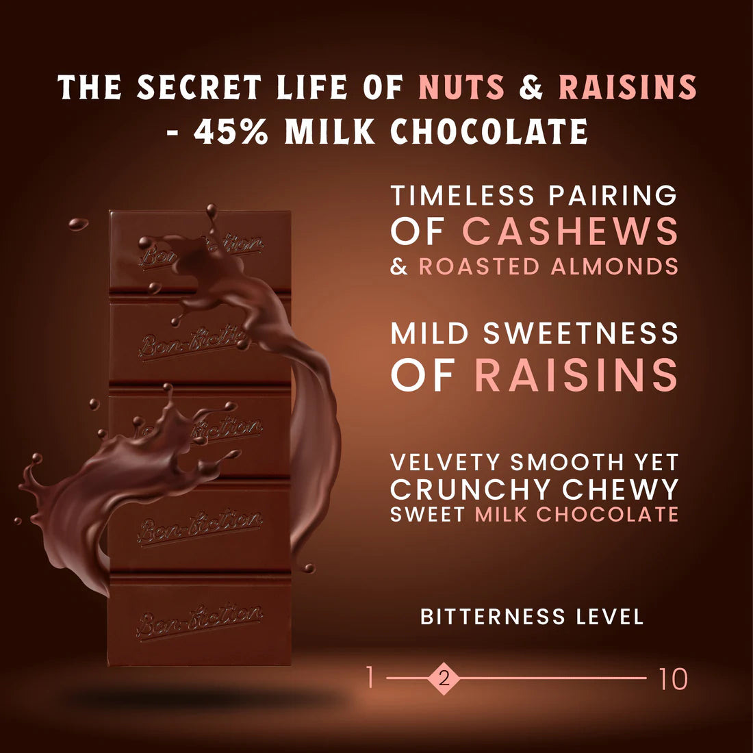 Bon Fiction - The Secret Life of Nuts and Raisins - 45% Milk Fruit & Nut Chocolate