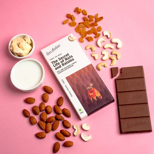 Bon Fiction - The Secret Life of Nuts and Raisins - 45% Milk Fruit & Nut Chocolate