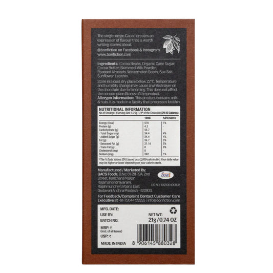 Bon Fiction - The Roasted Almond Revival - 55% Dark Milk Roasted Almonds Chocolate (Mini)