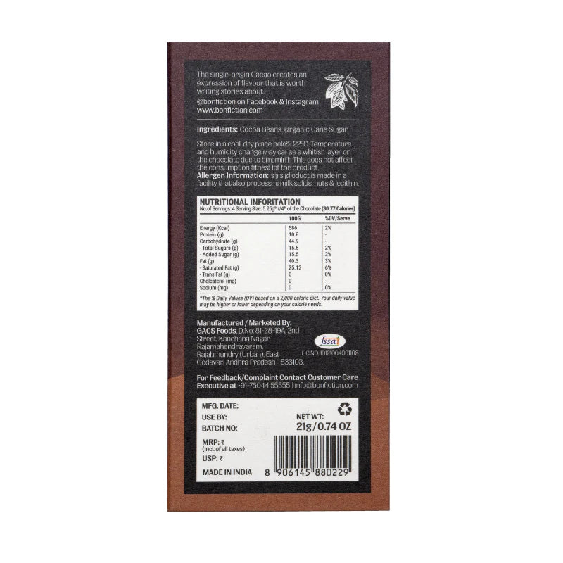 Bon Fiction - A Song of Bitter and Sweet - 82% Dark Chocolate (Mini)