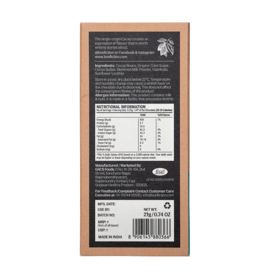 Bon Fiction - The Hazelnut Hour - 45% Milk Hazelnut Chocolate (Mini)