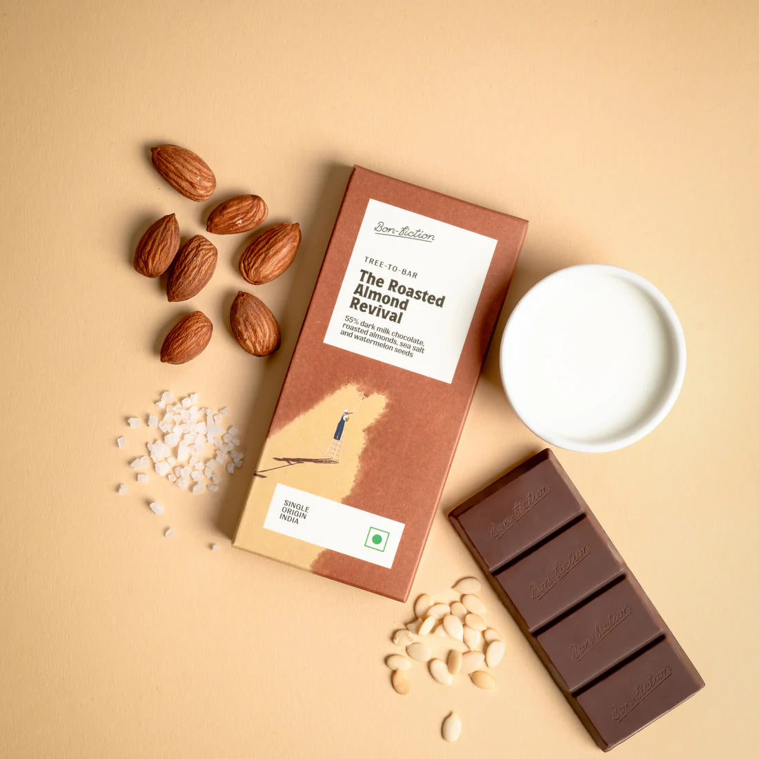 Bon Fiction - The Roasted Almond Revival - 55% Dark Milk Roasted Almonds Chocolate (Mini)