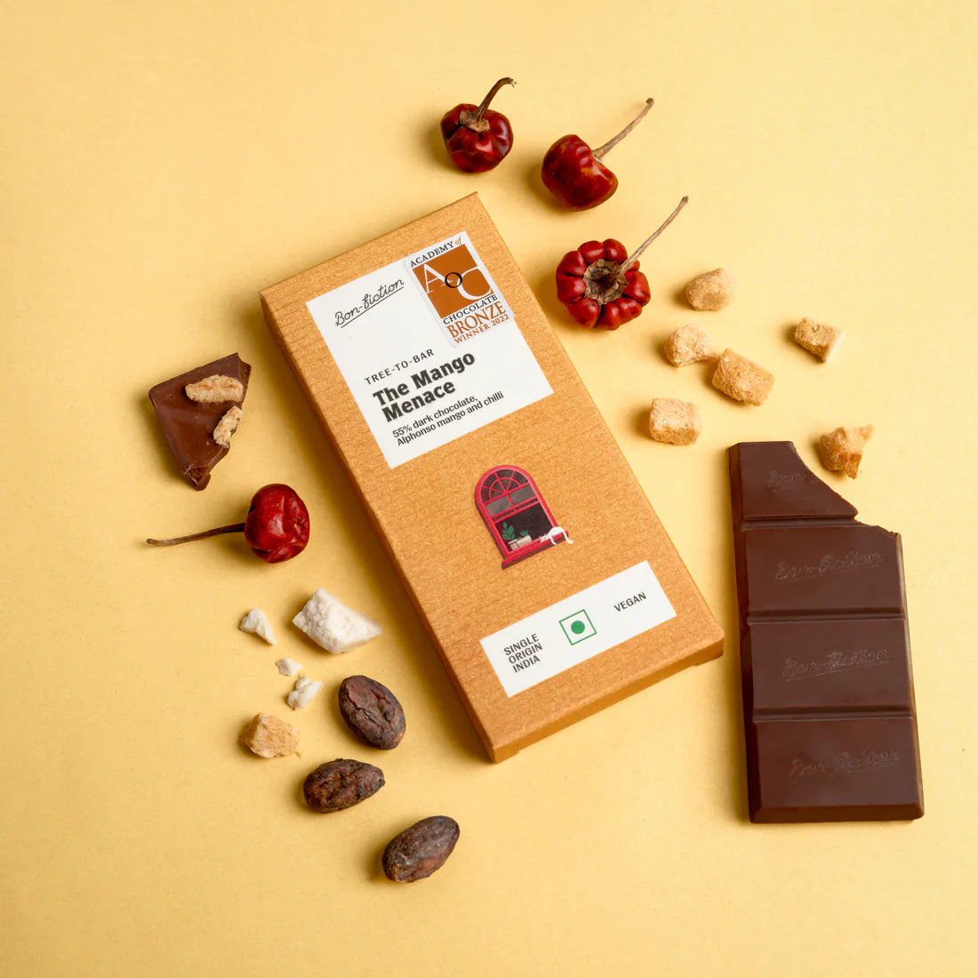Bon Fiction - The Mango Menace - 55% Dark Alphonso Mango Chilli Chocolate (Mini)